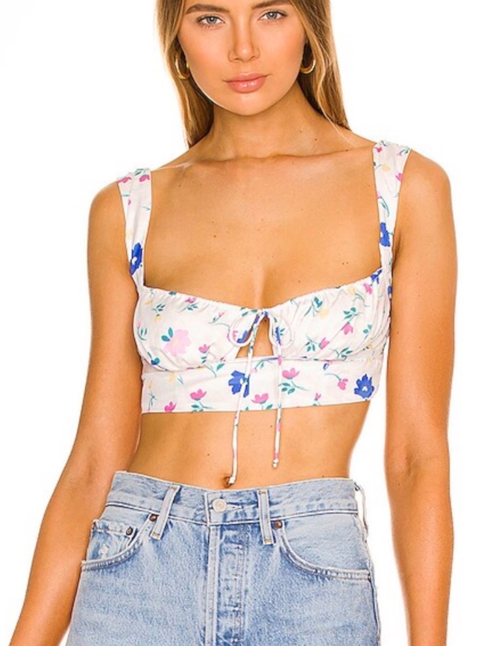 For Love & Lemons Farah Floral Crop Top Corset Tie Back Bustier Size M Coquette